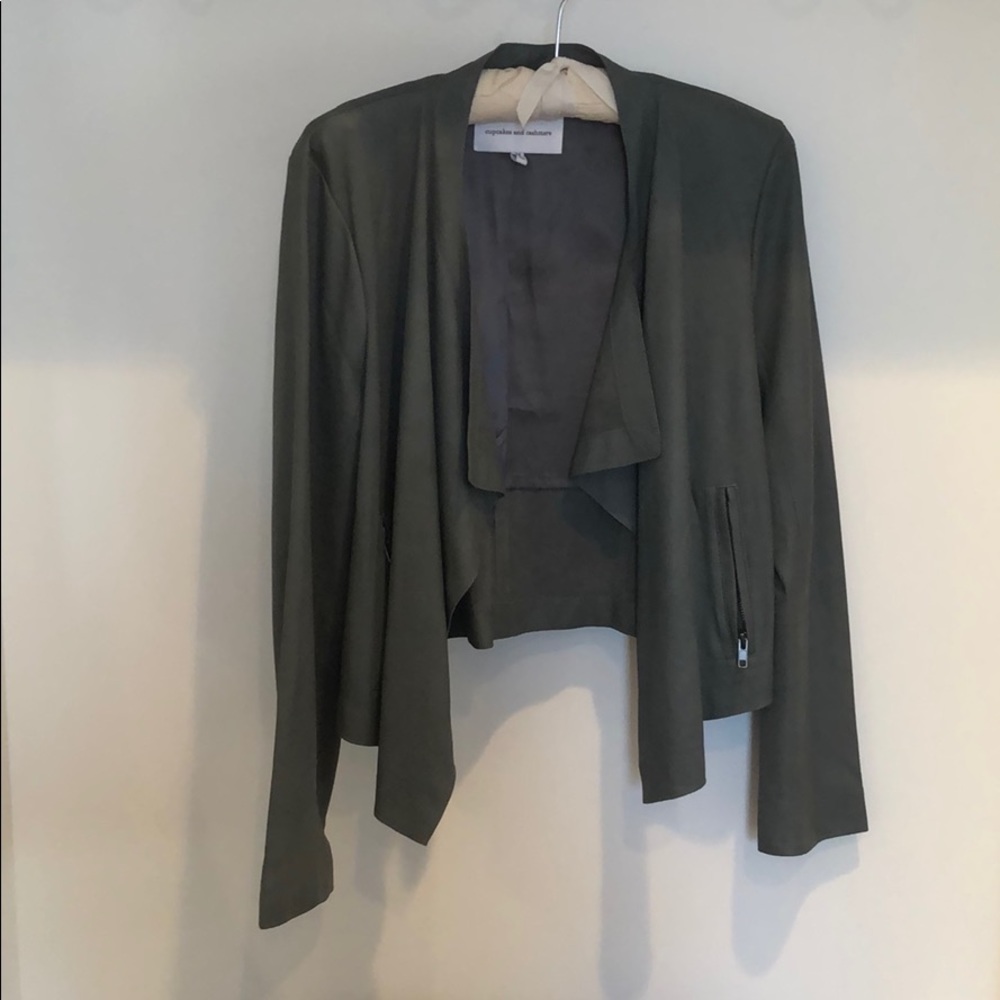 Draped-Front Gray Leather Jacket - image 1
